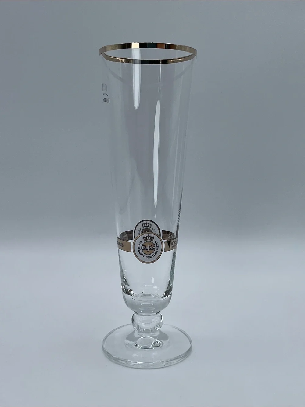 Warsteiner Beer Pilsner Glass Gold Rim Footed 7” German Brewery Logo